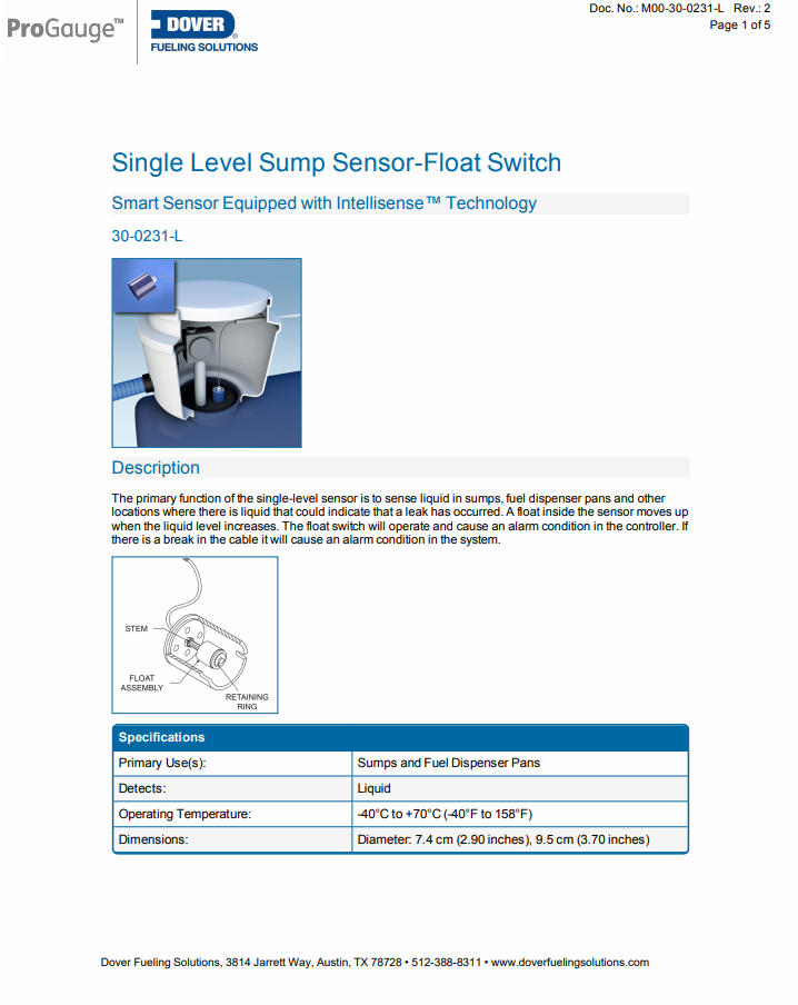 Single Lever Sump Sensor Float Switch
